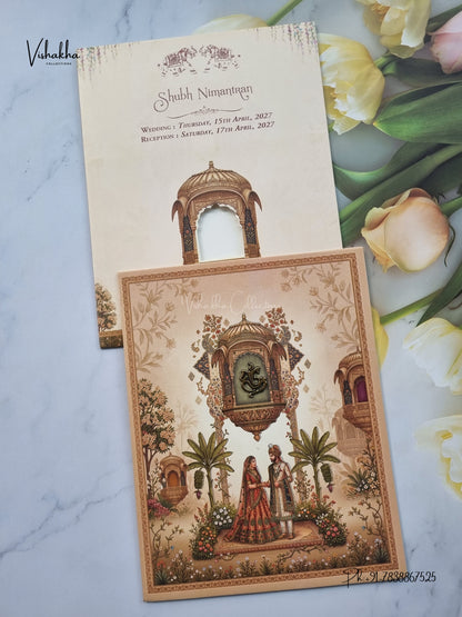 Ganesh Ji Dulah Dulhan Jharokha Hindu Jain invitation Cards CR-500 – image 1