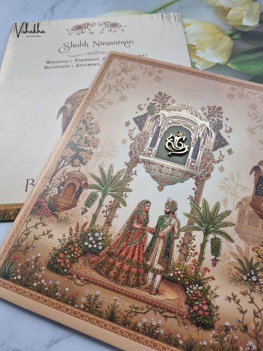Ganesh Ji Dulah Dulhan Jharokha Hindu Jain invitation Cards CR-500 – image 2