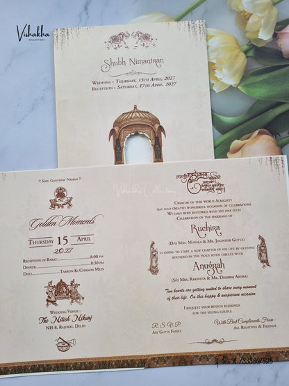 Ganesh Ji Dulah Dulhan Jharokha Hindu Jain invitation Cards CR-500 – image 3