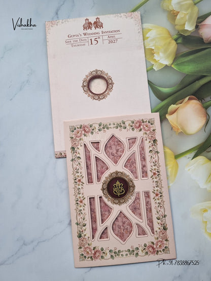 Laser Cut Ganesh Ji Geometric Flower Hindu Jain invitation Cards CR-501 – image 1