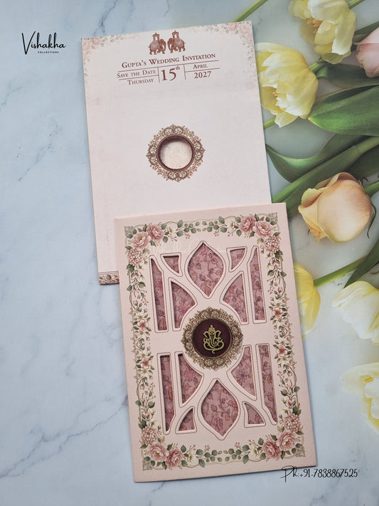 Laser Cut Ganesh Ji Geometric Flower Hindu Jain invitation Cards CR-501 – image 1