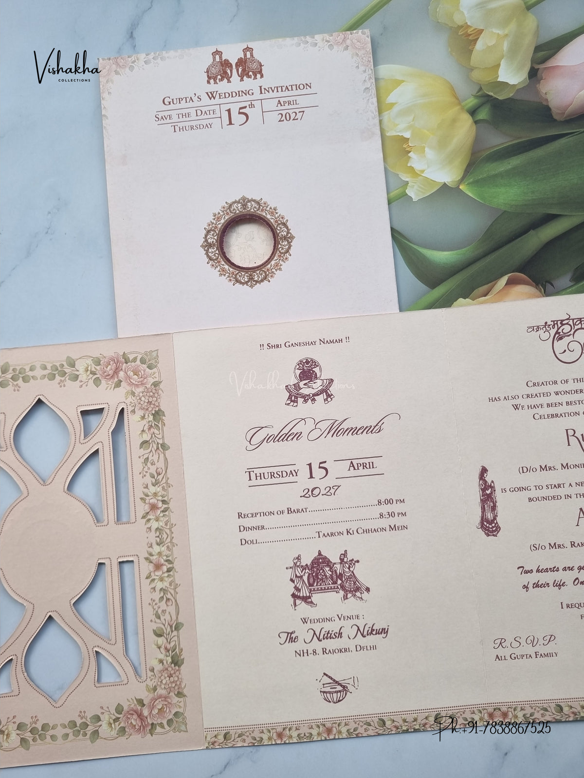 Laser Cut Ganesh Ji Geometric Flower Hindu Jain invitation Cards CR-501 – image 3