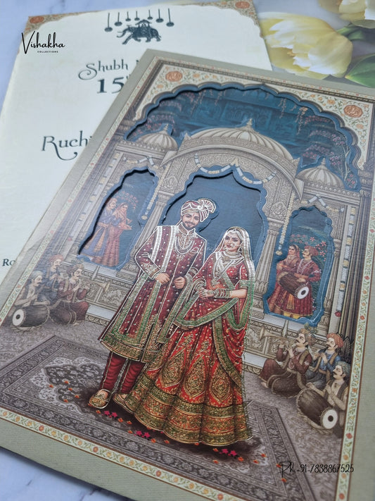 Dulah Dulhan Raj Mahal Jharokha Hindu Sikh Jain invitation Cards CR-502 – image 2