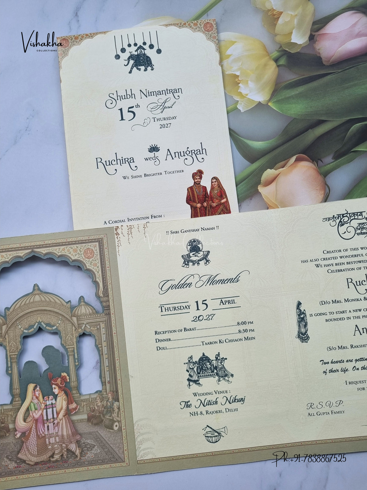 Dulah Dulhan Raj Mahal Jharokha Hindu Sikh Jain invitation Cards CR-502 – image 3