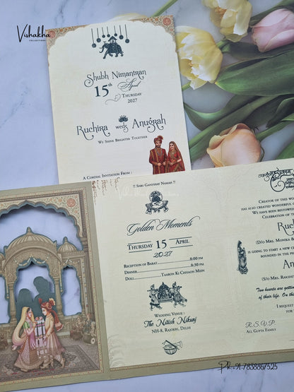 Dulah Dulhan Raj Mahal Jharokha Hindu Sikh Jain invitation Cards CR-502 – image 3