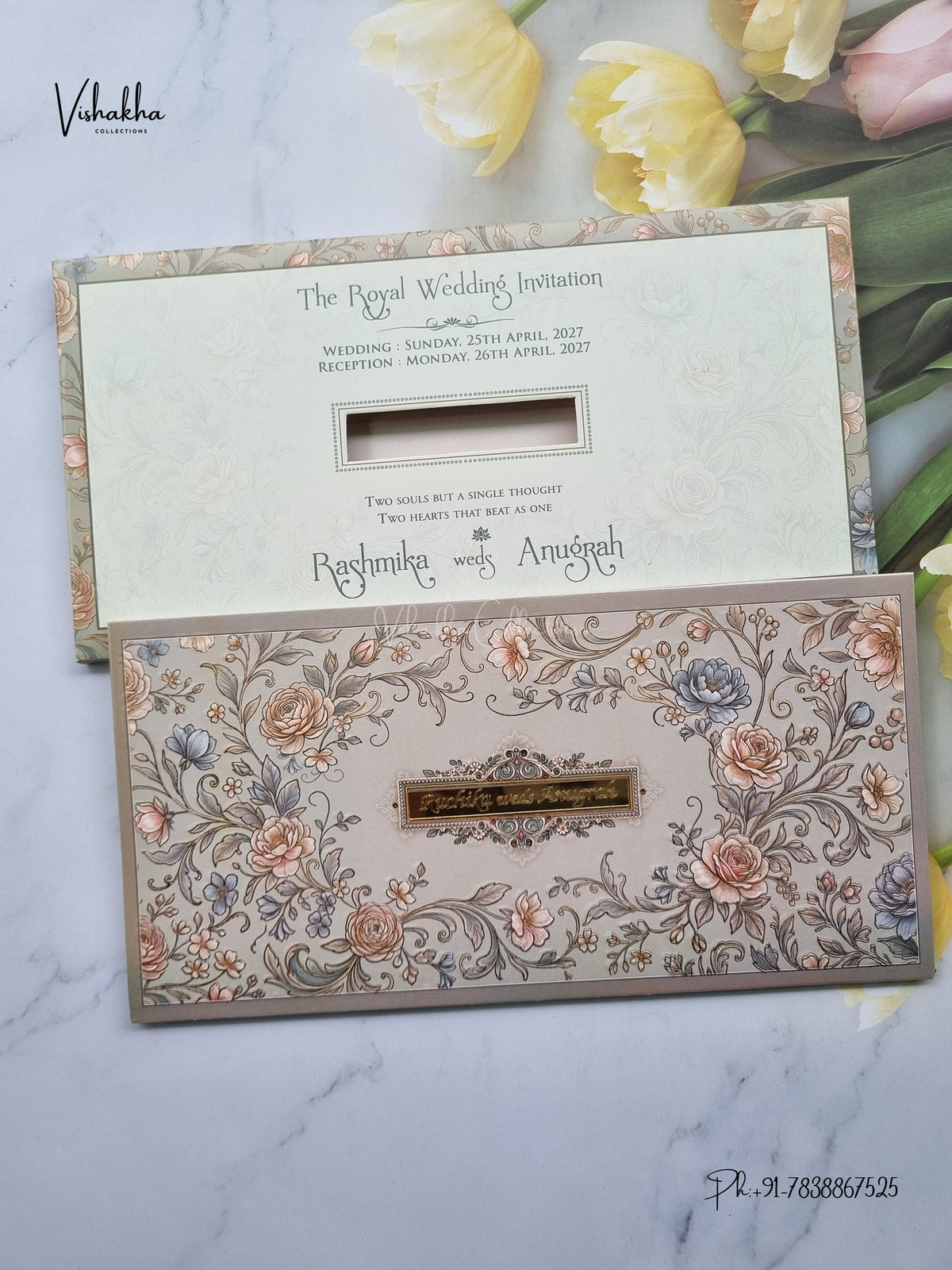 Acrylic Flower Rose Hindu Muslim Christian Sikh Jain invitation Cards CR-504 – image 1