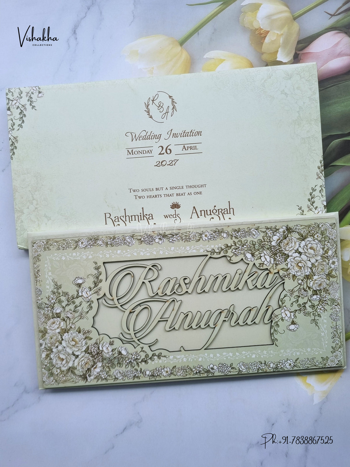 Semi Box Laser Cut Flower Rose Hindu Muslim Christian Sikh Jain invitation Cards CR-505 – image 1