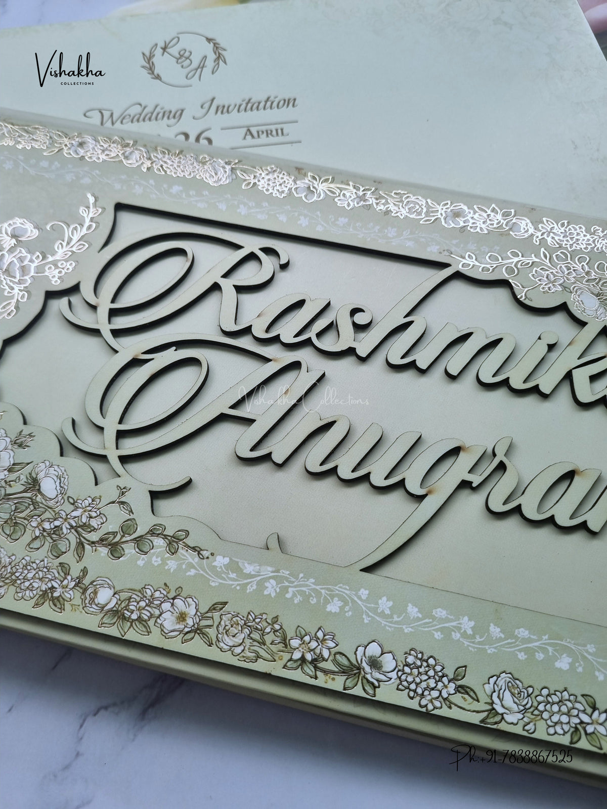 Semi Box Laser Cut Flower Rose Hindu Muslim Christian Sikh Jain invitation Cards CR-505 – image 2