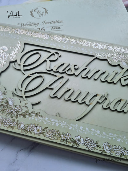 Semi Box Laser Cut Flower Rose Hindu Muslim Christian Sikh Jain invitation Cards CR-505 – image 2