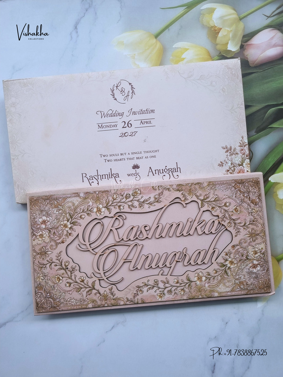 Semi Box Laser Cut Flower Hindu Muslim Christian Sikh Jain invitation Cards CR-506 – image 1