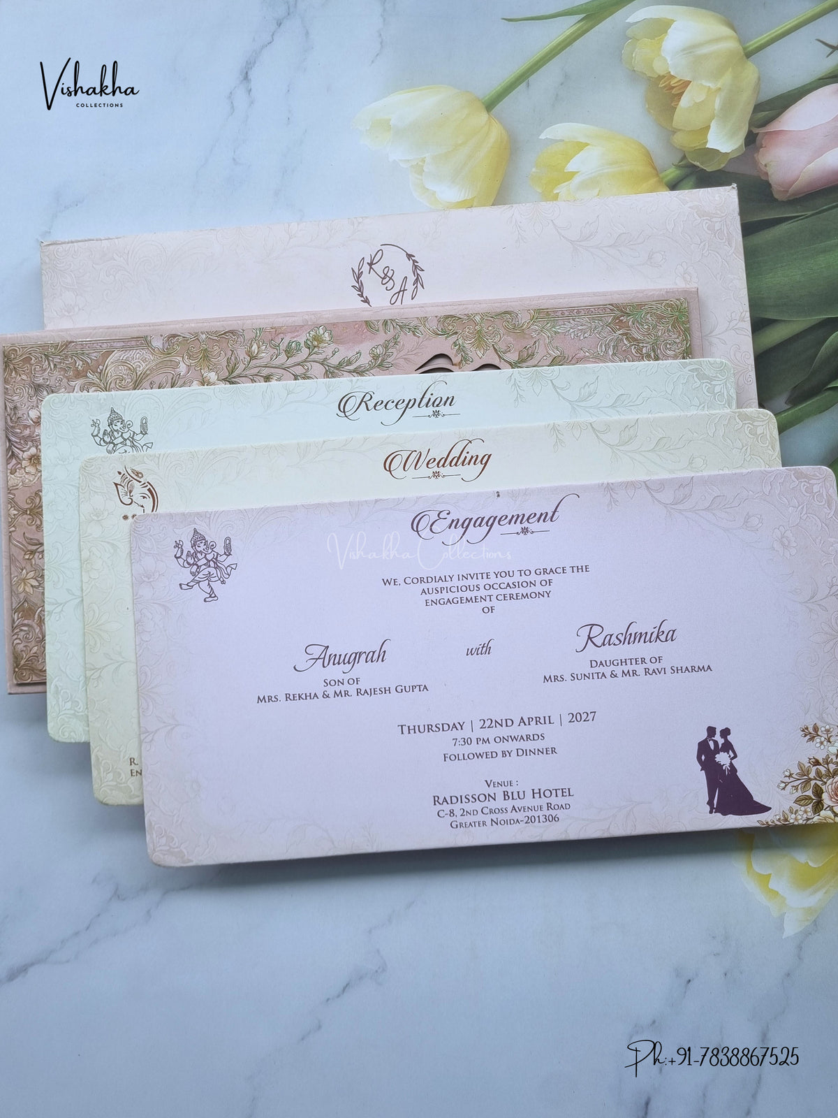 Semi Box Laser Cut Flower Hindu Muslim Christian Sikh Jain invitation Cards CR-506 – image 3