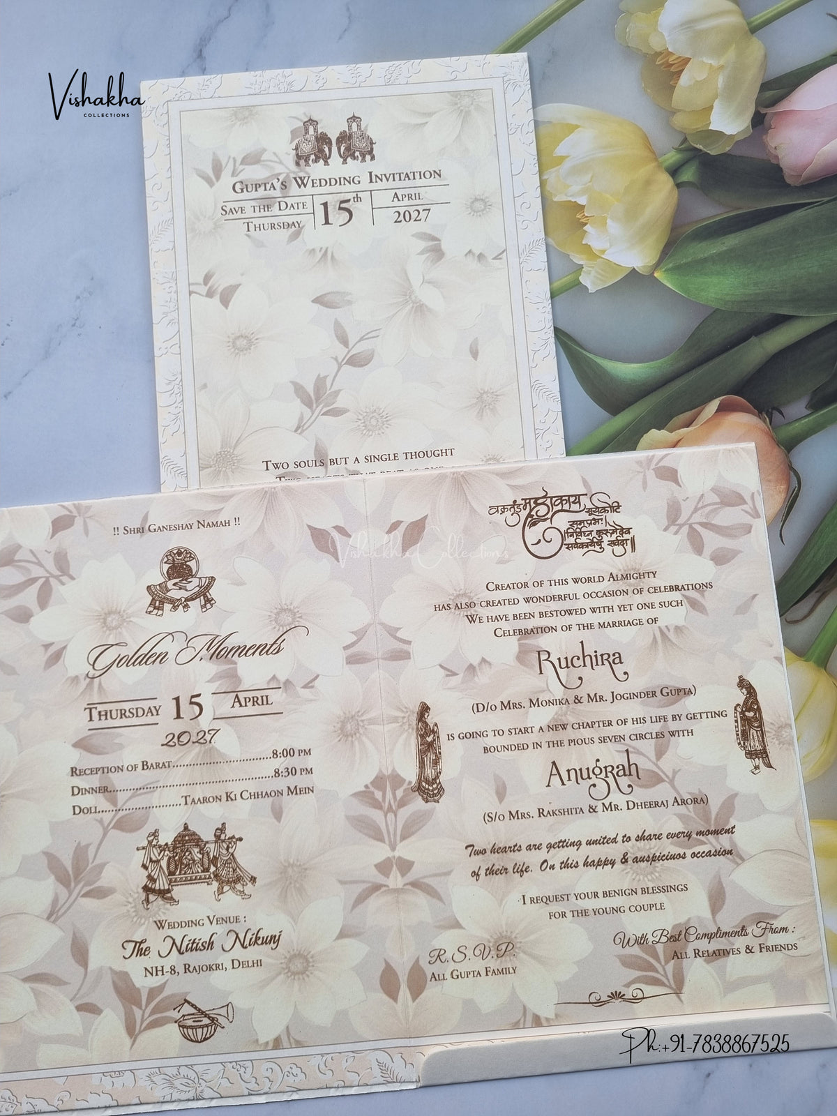 Ganesh Ji Flower Hindu Jain invitation Cards CR-507 – image 3
