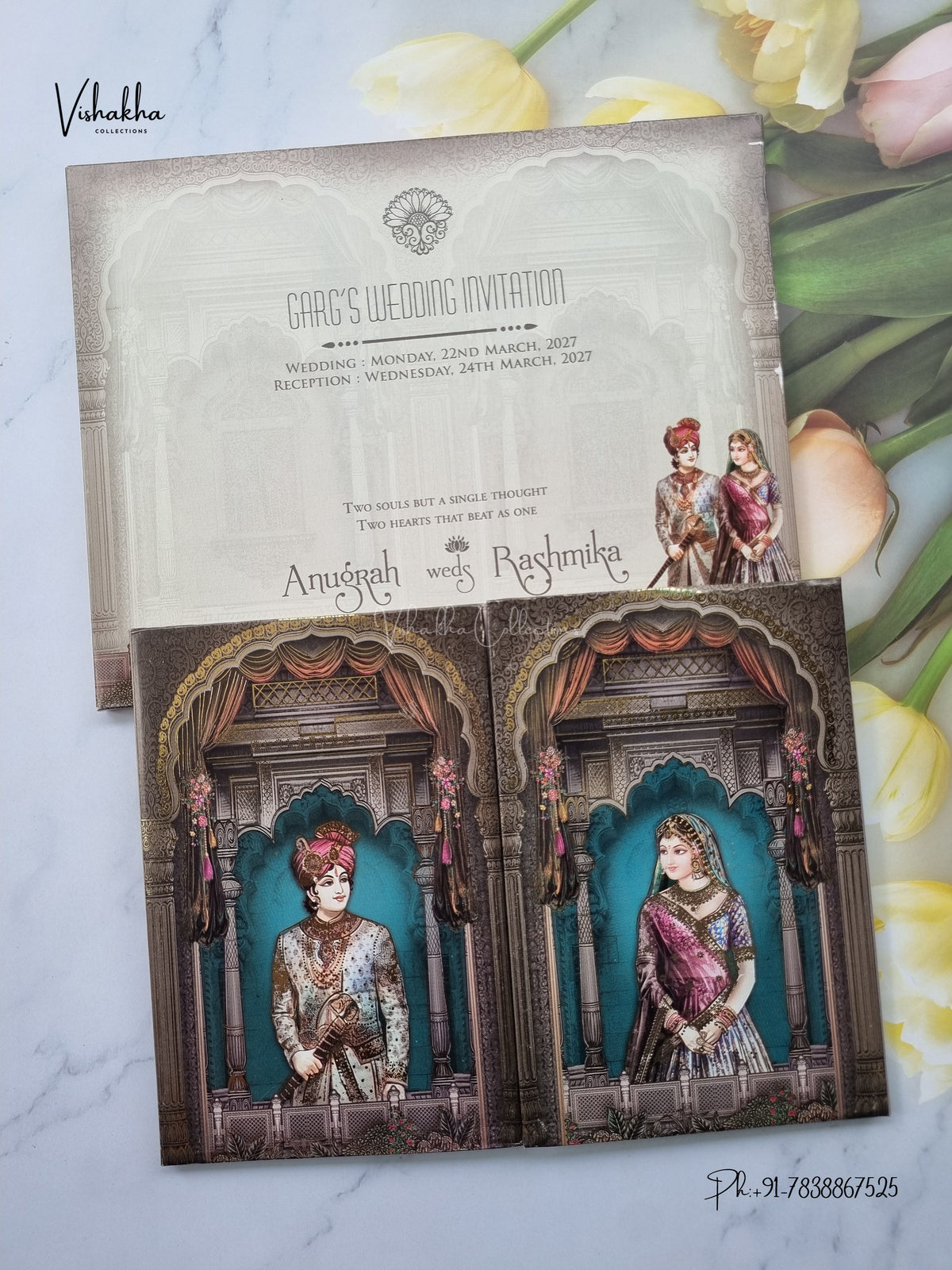 Semi Box Double Door Dulah Dulhan Jharokha Hindu Sikh Jain invitation Cards CR-5077 – image 1