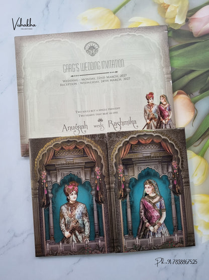 Semi Box Double Door Dulah Dulhan Jharokha Hindu Sikh Jain invitation Cards CR-5077 – image 1