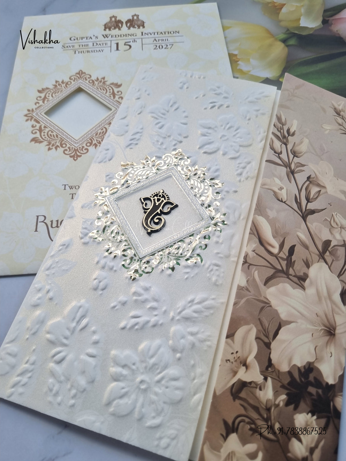 Ganesh Ji Flower Hindu Jain invitation Cards CR-508 – image 2