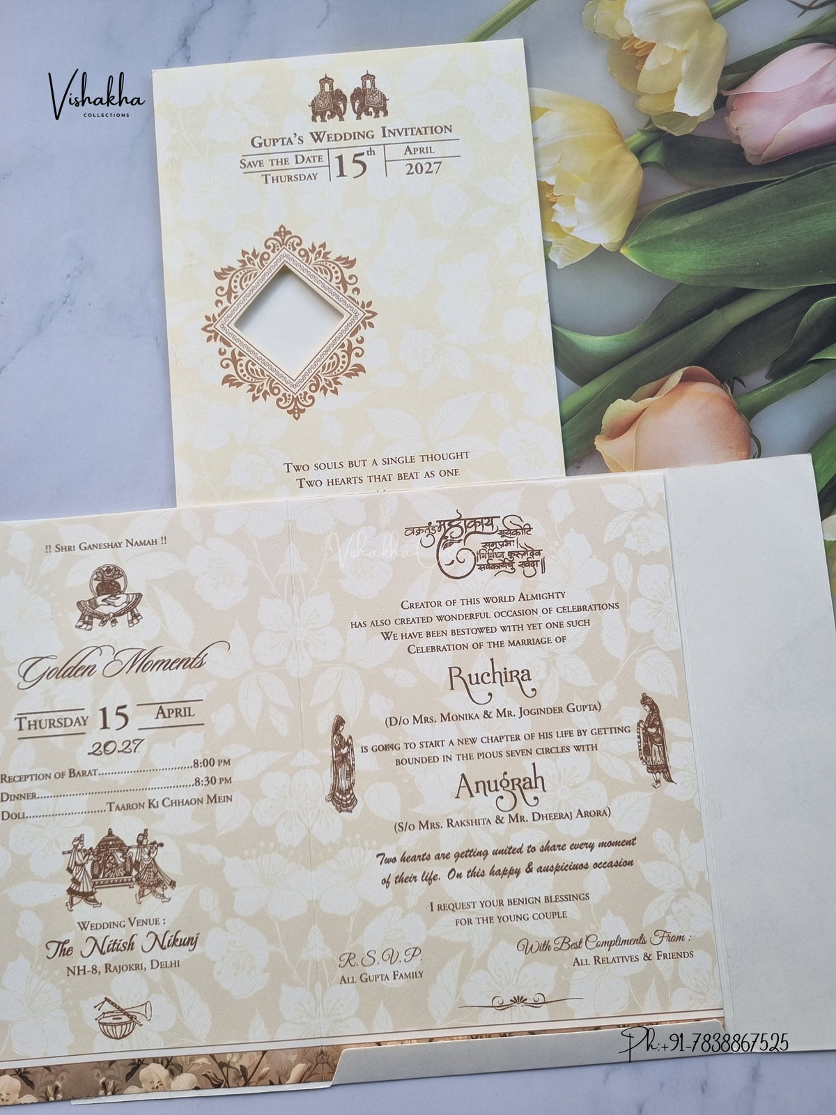 Ganesh Ji Flower Hindu Jain invitation Cards CR-508 – image 3