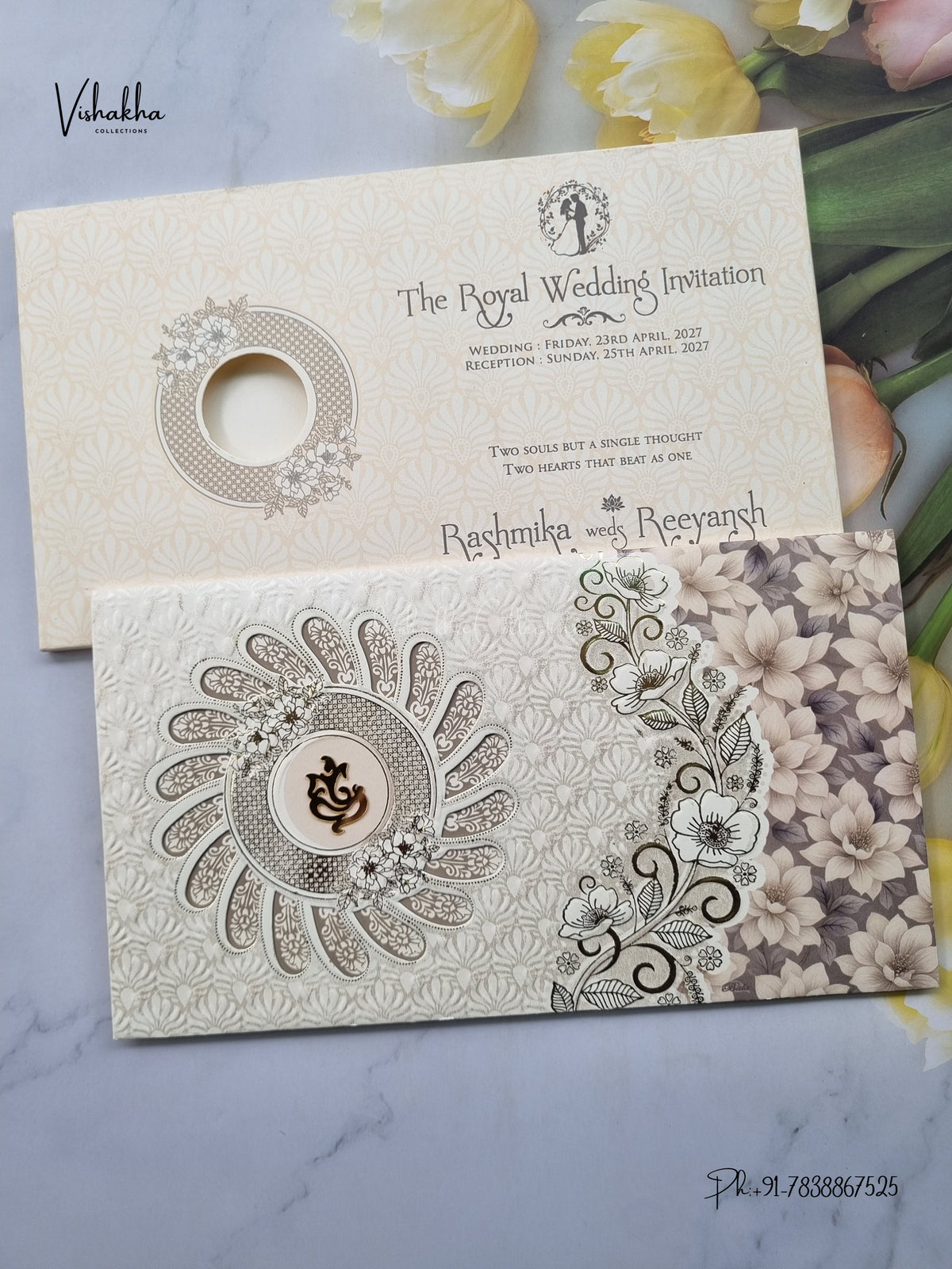 Laser Cut Ganesh Ji Flower Hindu Jain invitation Cards CR-509 – image 1