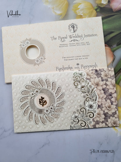 Laser Cut Ganesh Ji Flower Hindu Jain invitation Cards CR-509 – image 1