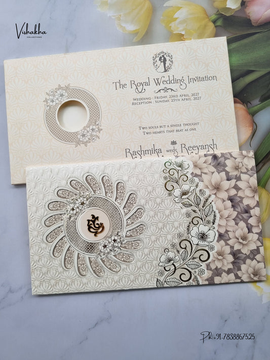 Laser Cut Ganesh Ji Flower Hindu Jain invitation Cards CR-509 – image 1