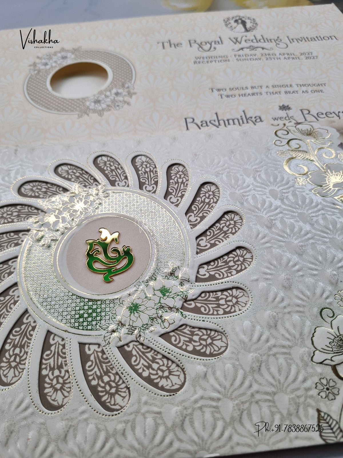 Laser Cut Ganesh Ji Flower Hindu Jain invitation Cards CR-509 – image 2