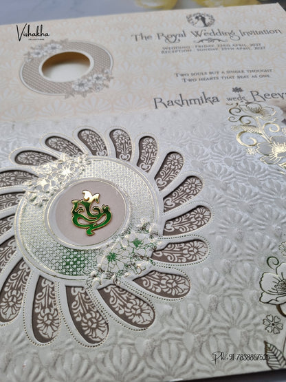 Laser Cut Ganesh Ji Flower Hindu Jain invitation Cards CR-509 – image 2