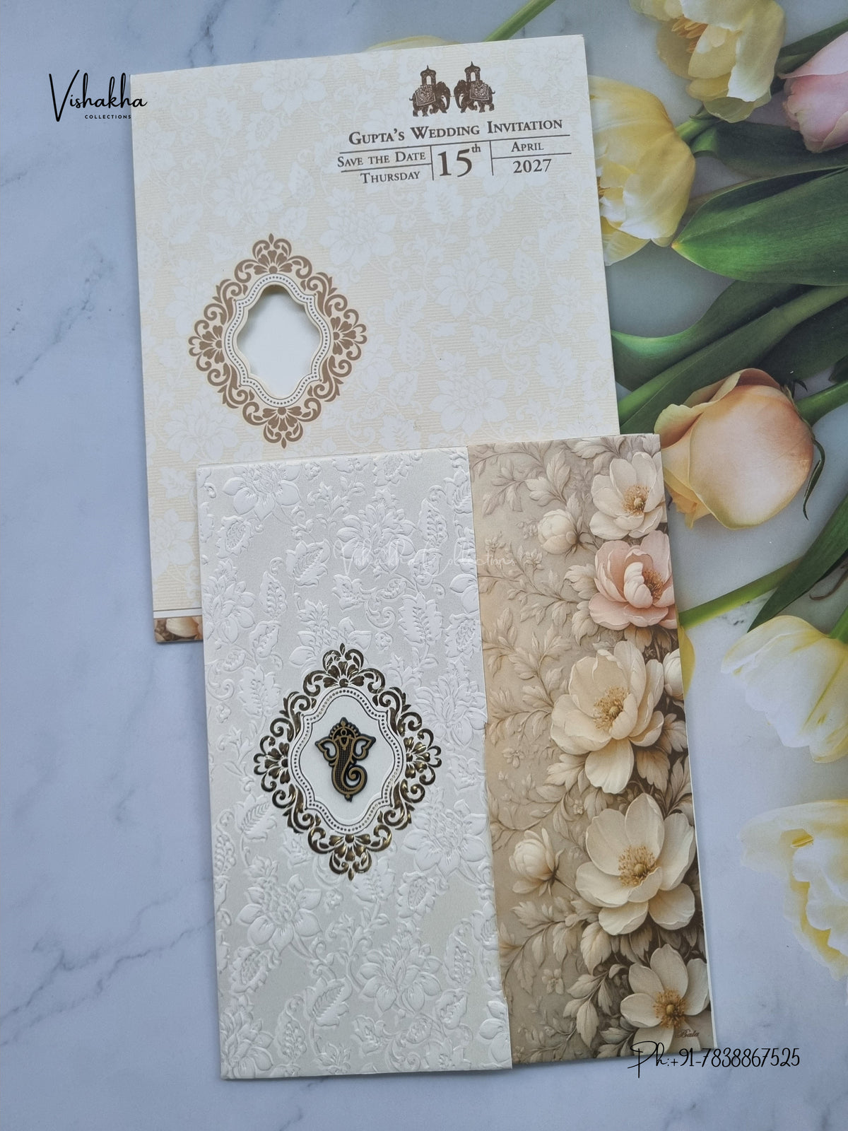 Ganesh Ji Flower Hindu Jain invitation Cards CR-512 – image 1