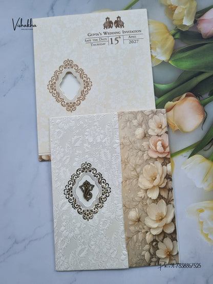 Ganesh Ji Flower Hindu Jain invitation Cards CR-512 – image 1
