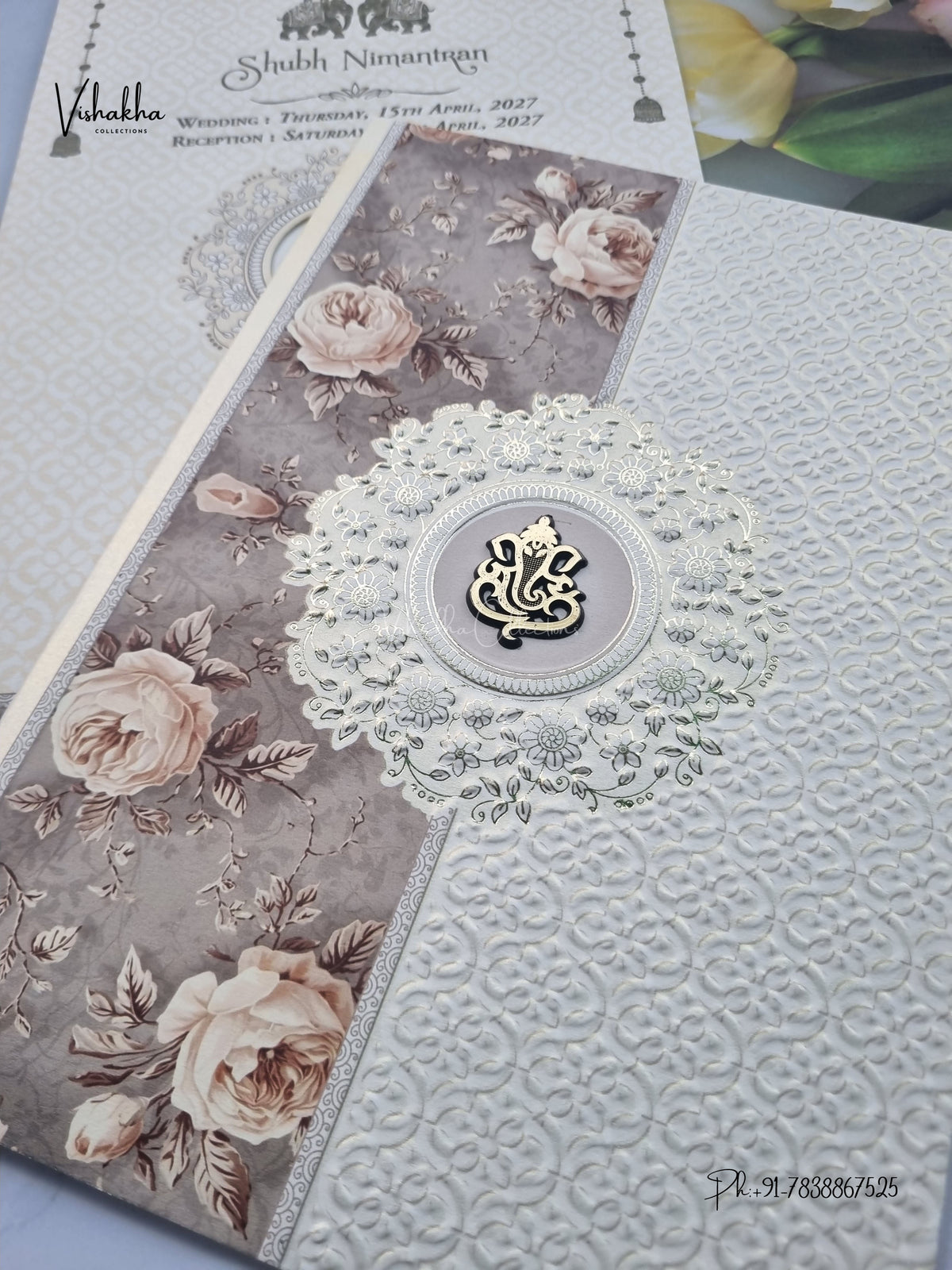 Ganesh Ji Rose Flower Hindu Jain invitation Cards CR-513 – image 2