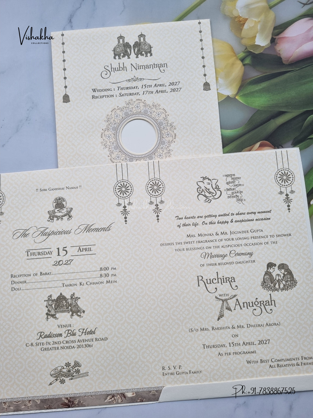 Ganesh Ji Rose Flower Hindu Jain invitation Cards CR-513 – image 3