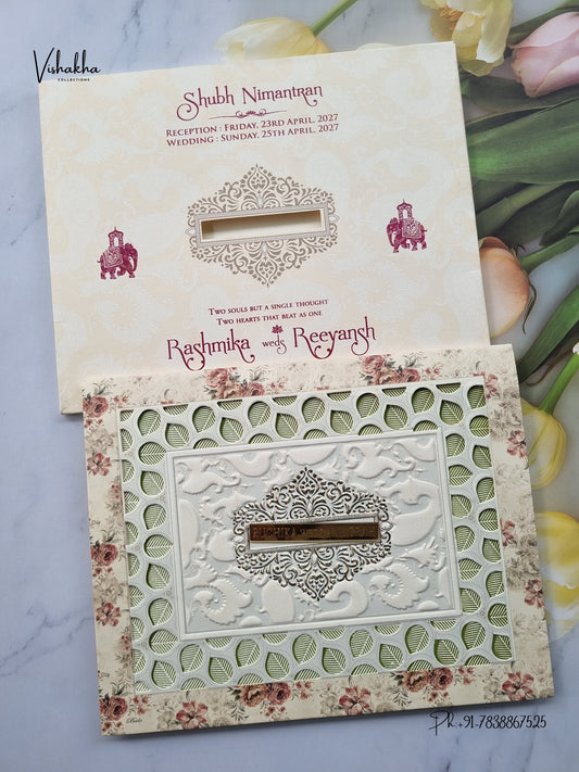 Laser Cut Acrylic Jaali Hathi Flower Hindu Muslim Christian Sikh Jain invitation Cards CR-516-1 – image 1