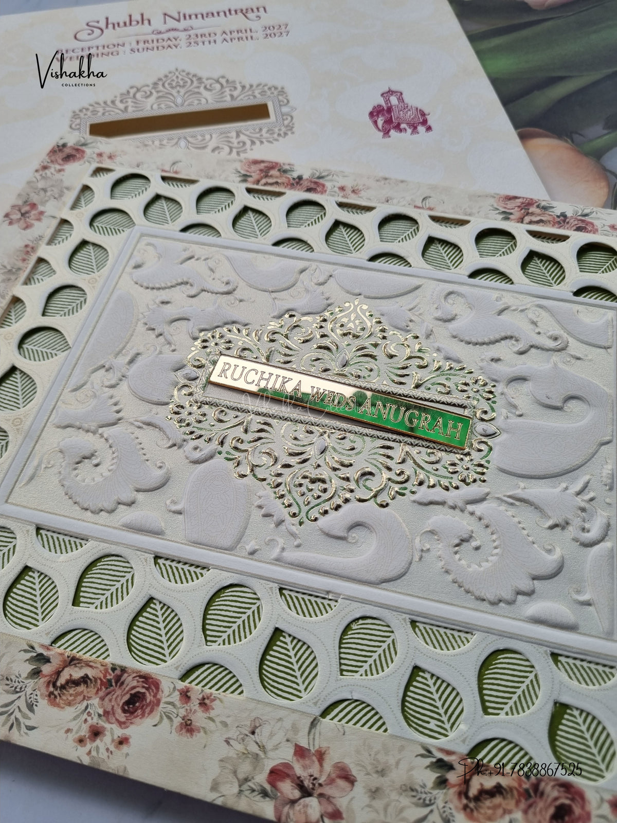Laser Cut Acrylic Jaali Hathi Flower Hindu Muslim Christian Sikh Jain invitation Cards CR-516-1 – image 2