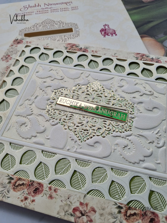 Laser Cut Acrylic Jaali Hathi Flower Hindu Muslim Christian Sikh Jain invitation Cards CR-516-1 – image 2