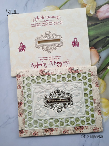Laser Cut Flower Jaali Hindu Muslim Christian Sikh Jain invitation Cards CR-516 – image 1