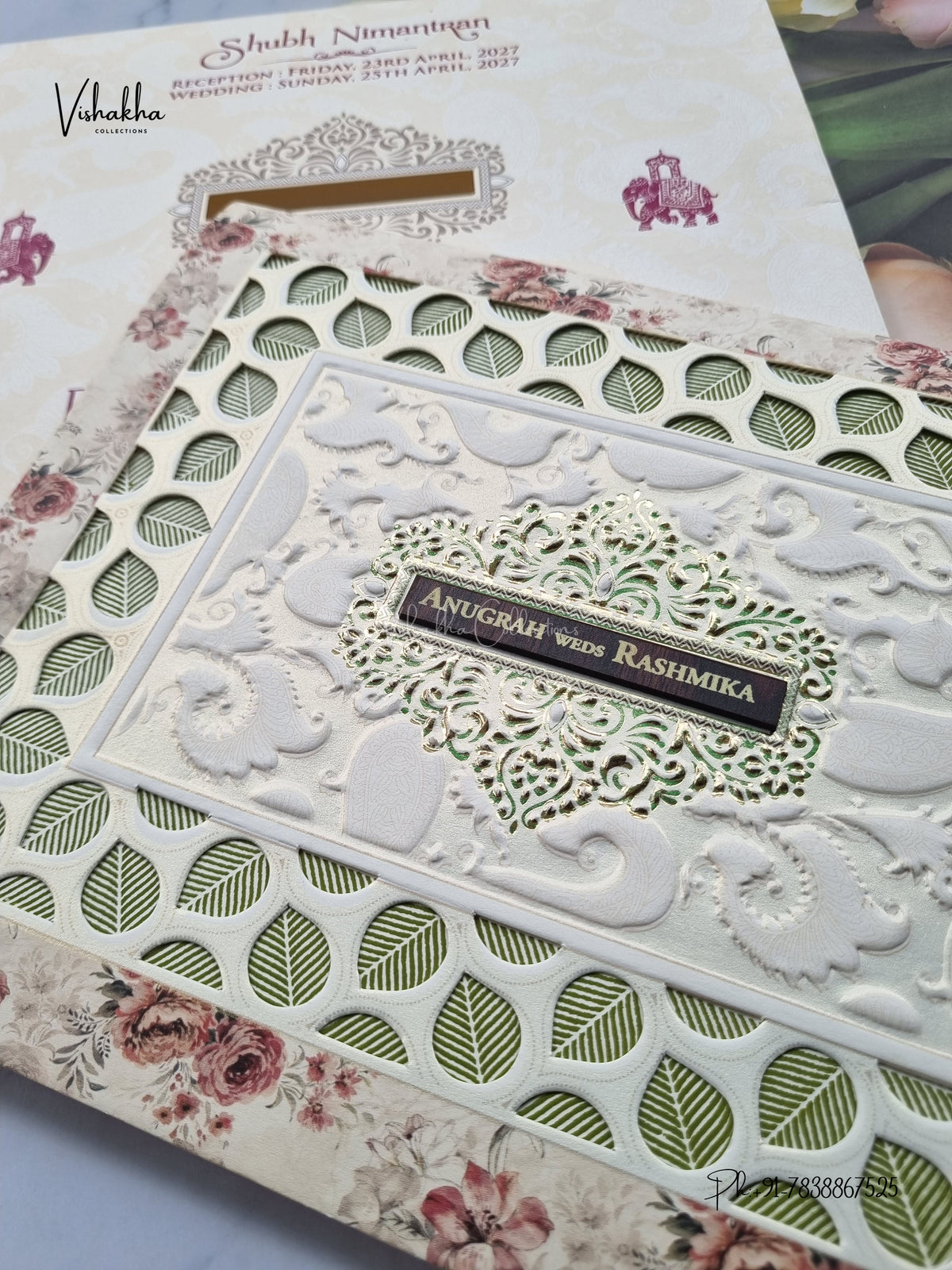 Laser Cut Flower Jaali Hindu Muslim Christian Sikh Jain invitation Cards CR-516 – image 2