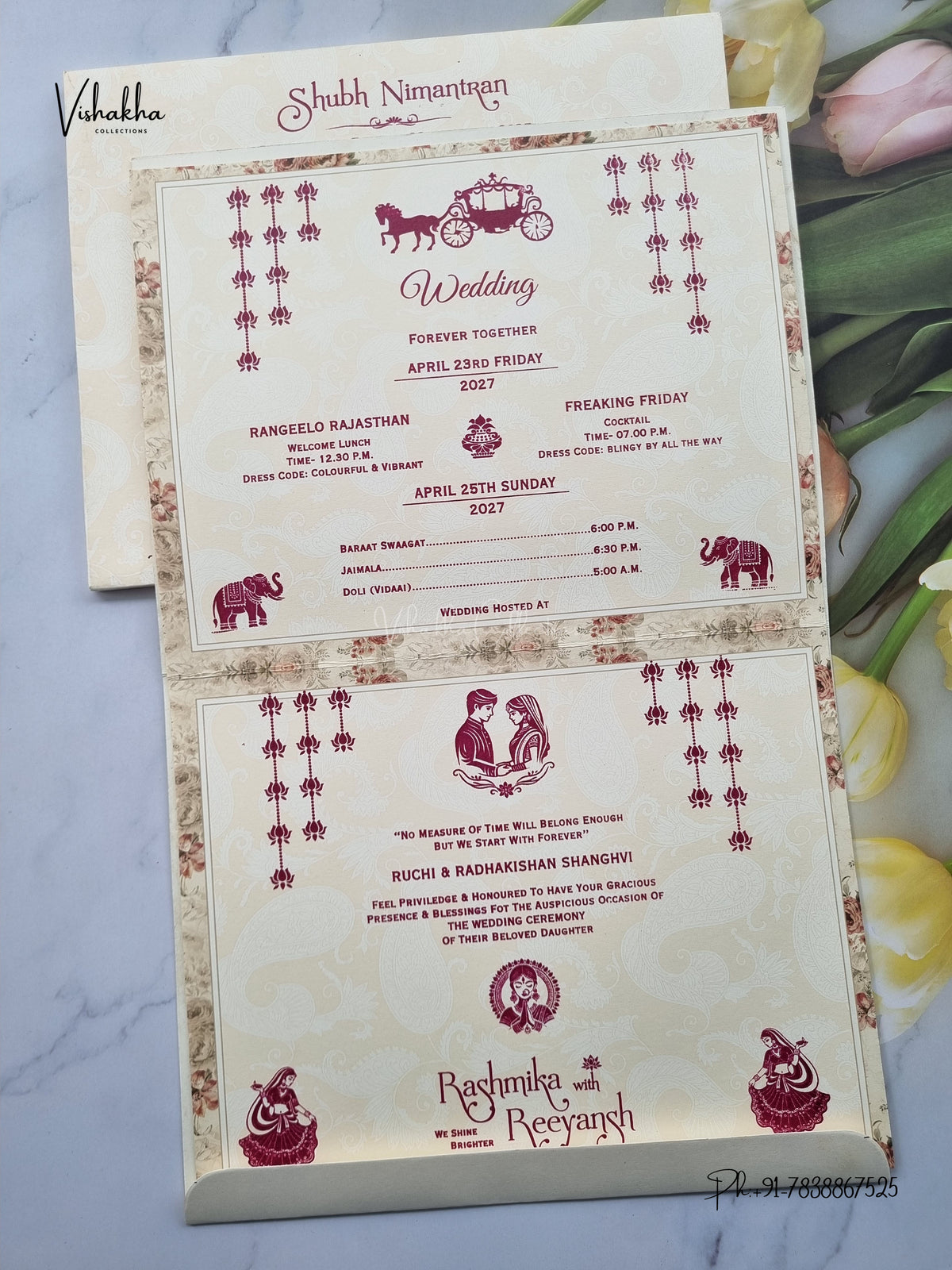 Laser Cut Flower Jaali Hindu Muslim Christian Sikh Jain invitation Cards CR-516 – image 3