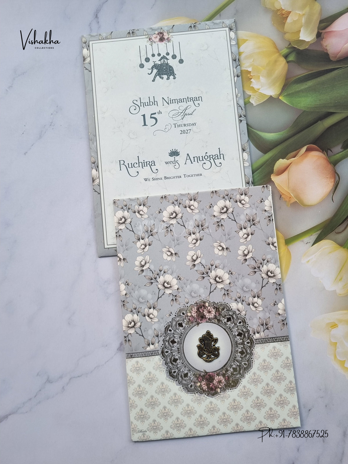 Ganesh Ji Flower Rose Hindu Jain invitation Cards CR-520 – image 1