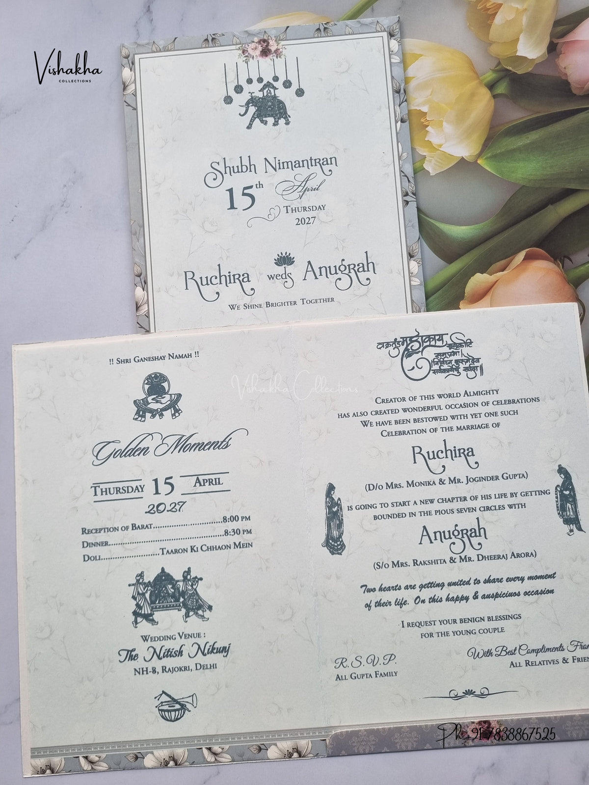 Ganesh Ji Flower Rose Hindu Jain invitation Cards CR-520 – image 3