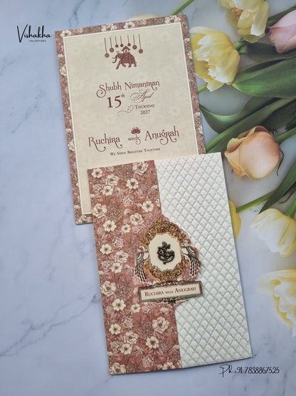 Ganesh Ji Peacock Flower Hindu Jain invitation Cards CR-521 – image 1