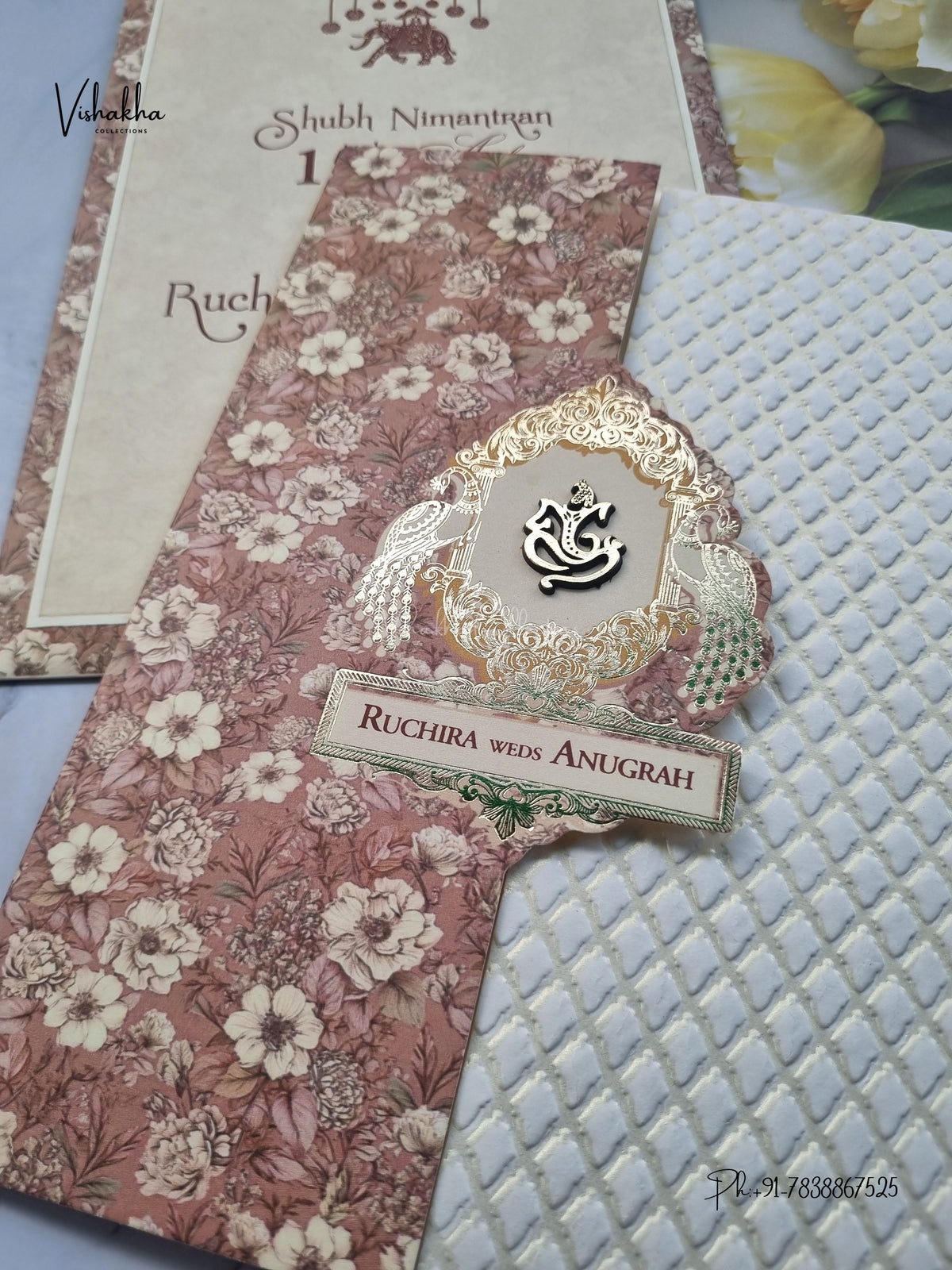 Ganesh Ji Peacock Flower Hindu Jain invitation Cards CR-521 – image 2