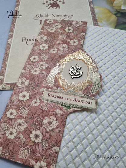 Ganesh Ji Peacock Flower Hindu Jain invitation Cards CR-521 – image 2