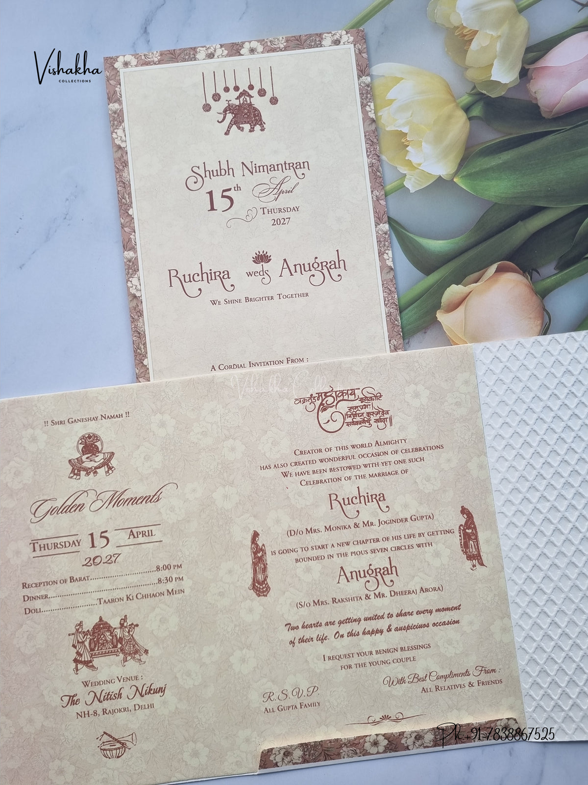 Ganesh Ji Peacock Flower Hindu Jain invitation Cards CR-521 – image 3