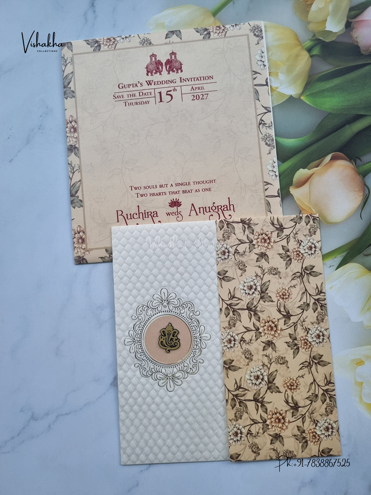 Ganesh Ji Flower Hindu Jain invitation Cards CR-522 – image 1