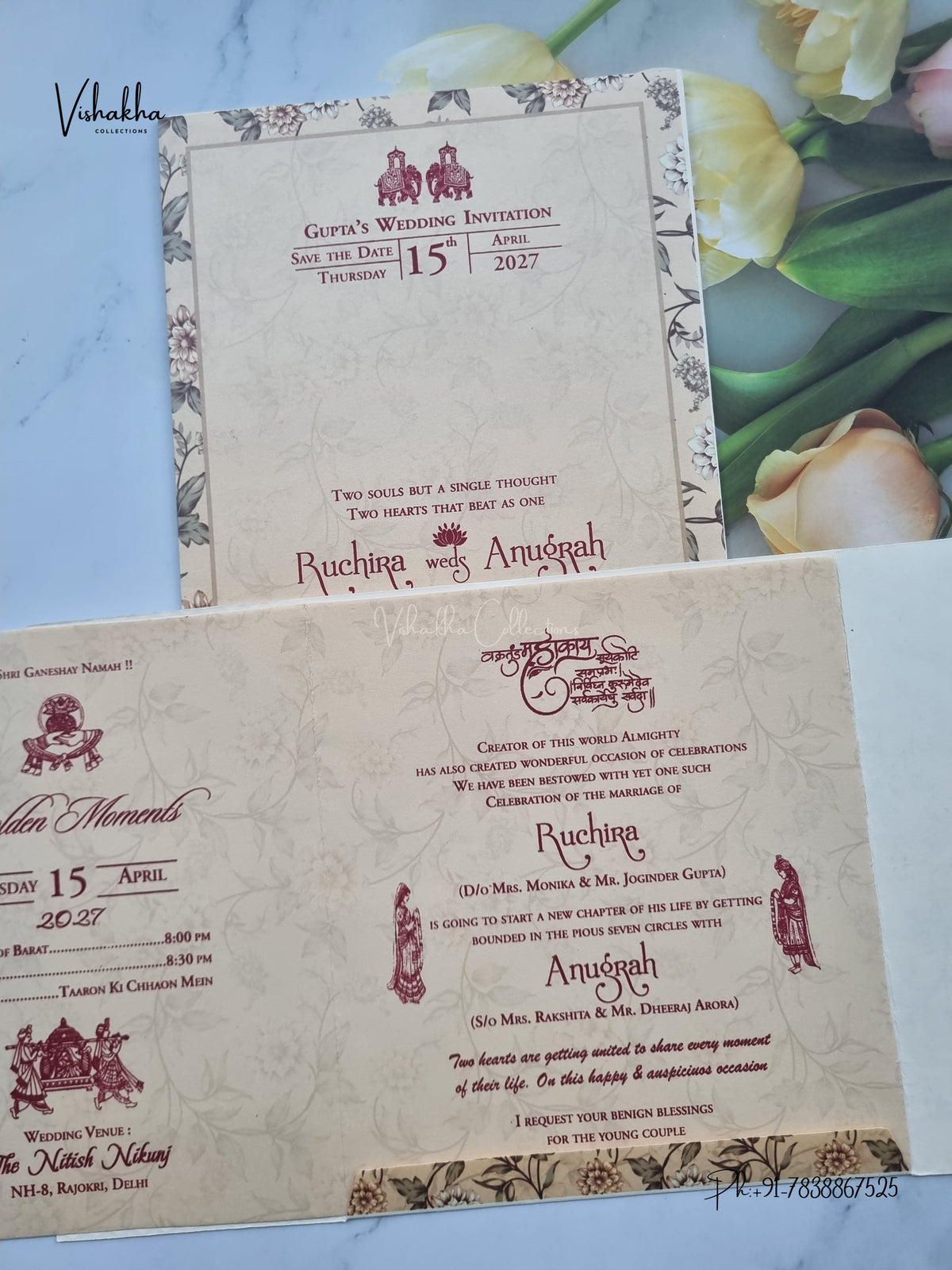 Ganesh Ji Flower Hindu Jain invitation Cards CR-522 – image 3