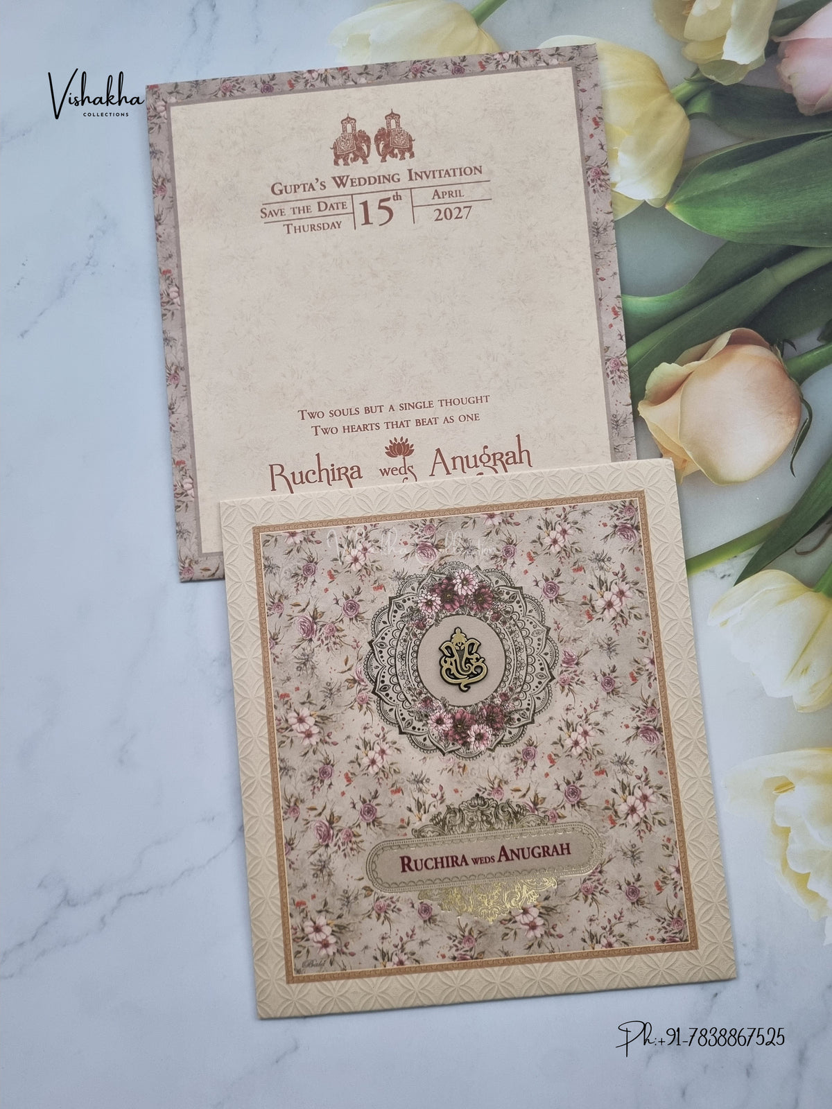 Ganesh Ji Flower Hindu Jain invitation Cards CR-523 – image 1