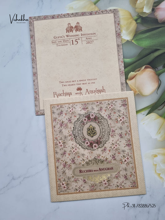 Ganesh Ji Flower Hindu Jain invitation Cards CR-523 – image 1