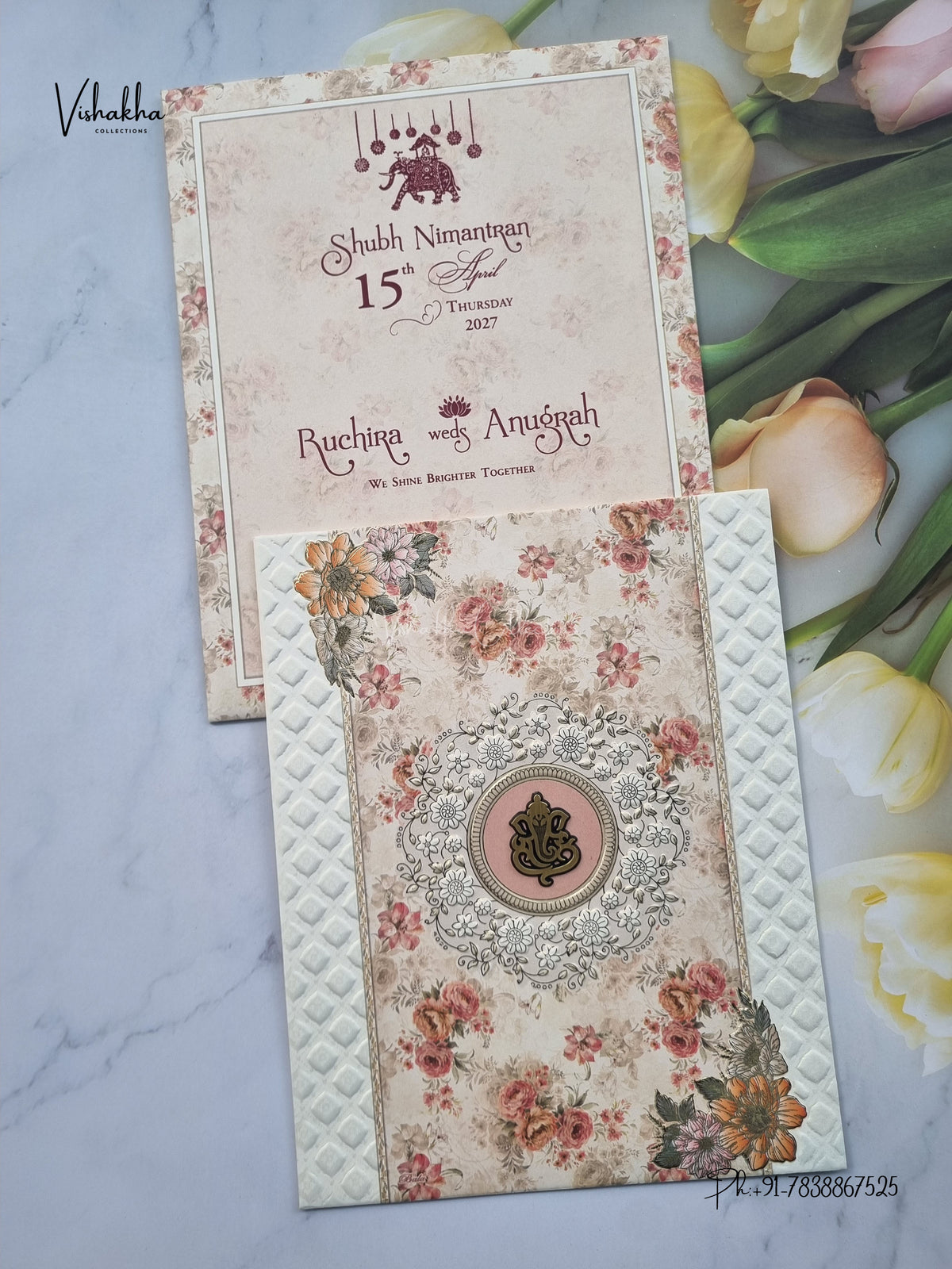 Ganesh Ji Rose Flower Hindu Jain invitation Cards CR-524 – image 1
