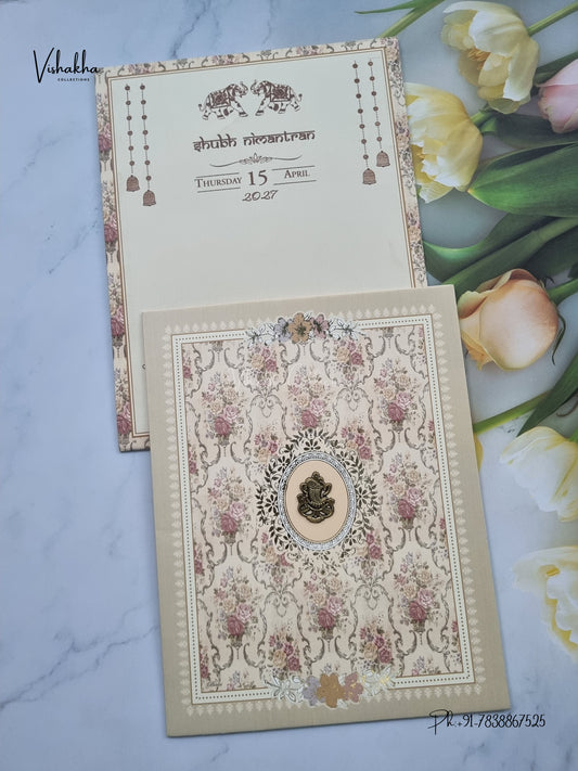 Ganesh Ji Rose Flower Hindu Jain invitation Cards CR-526 – image 1