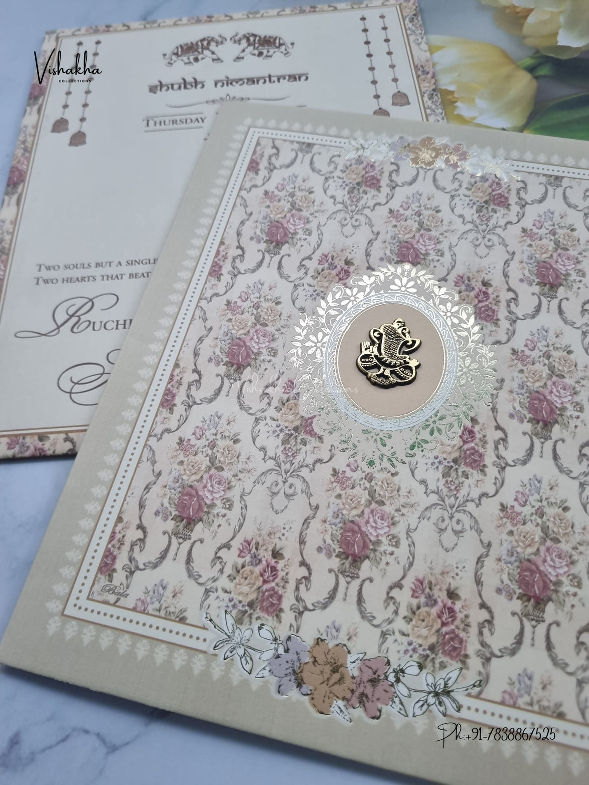 Ganesh Ji Rose Flower Hindu Jain invitation Cards CR-526 – image 2