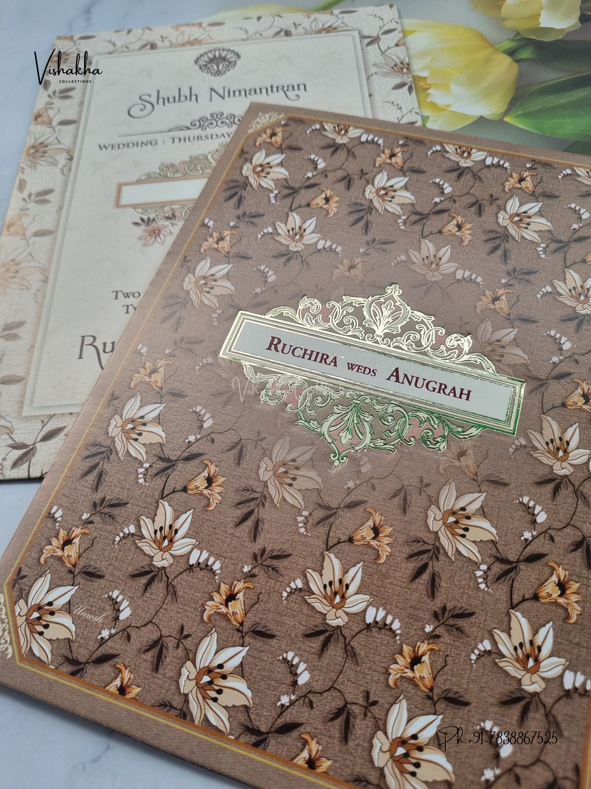 Flower Hindu Muslim Christian Sikh Jain invitation Cards CR-527 – image 2