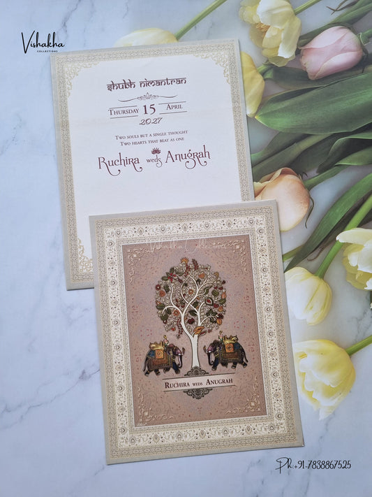 Wisdom Tree Hathi Hindu Muslim Christian Sikh Jain invitation Cards CR-530 – image 1